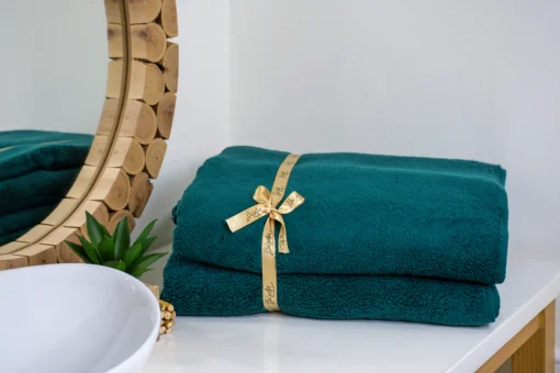 Lot de 2 draps de bain bleu canard + 6 lavettes pierre offertes